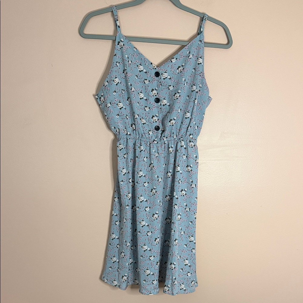 ROMWE Light Blue Floral Button-Front Dress